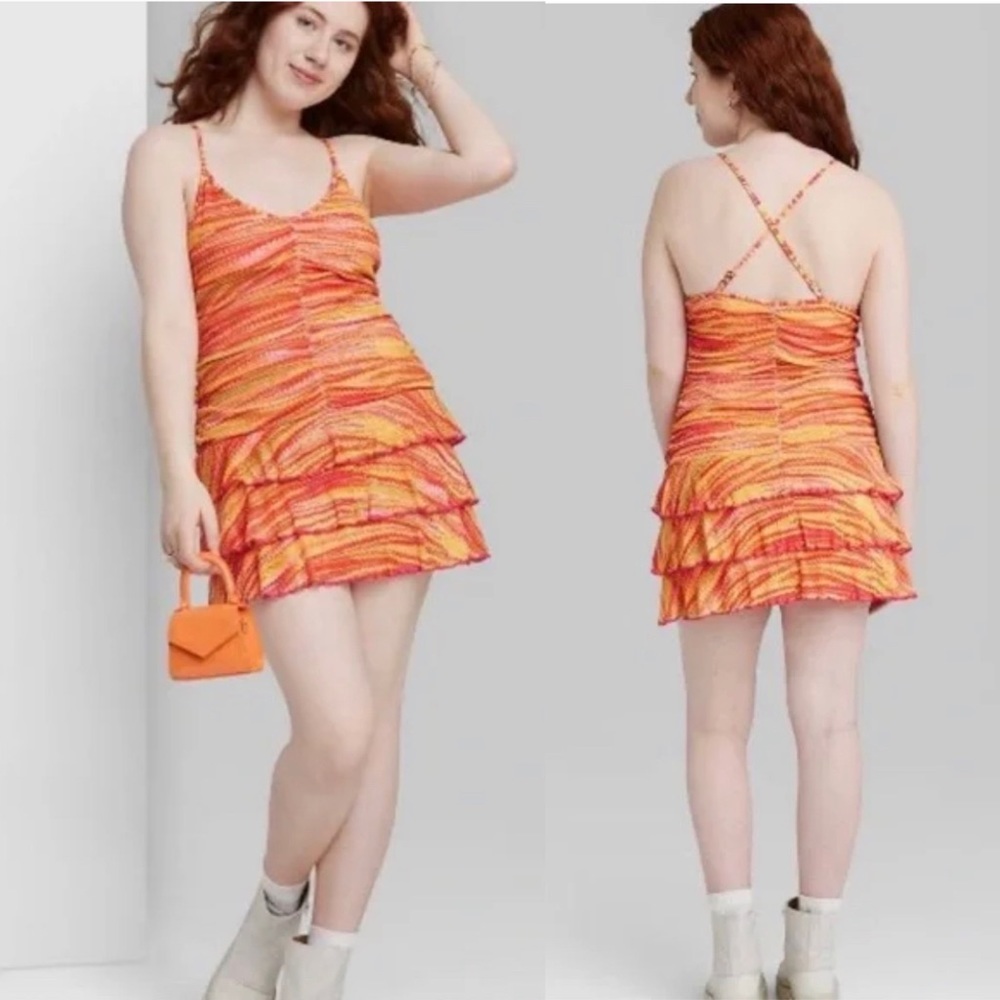 Wild Fable Sigzag Sleeveless Ruched‎ Front Tiered Mini Dress